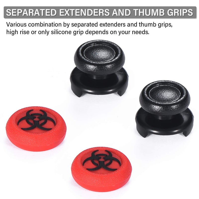 Playrealm FPS Thumbstick Extender & 3D Texture Rubber Silicone Grip Cover 2 Sets for PS5 Dualsenese & PS4 Controller(BioH Red) - Image 3